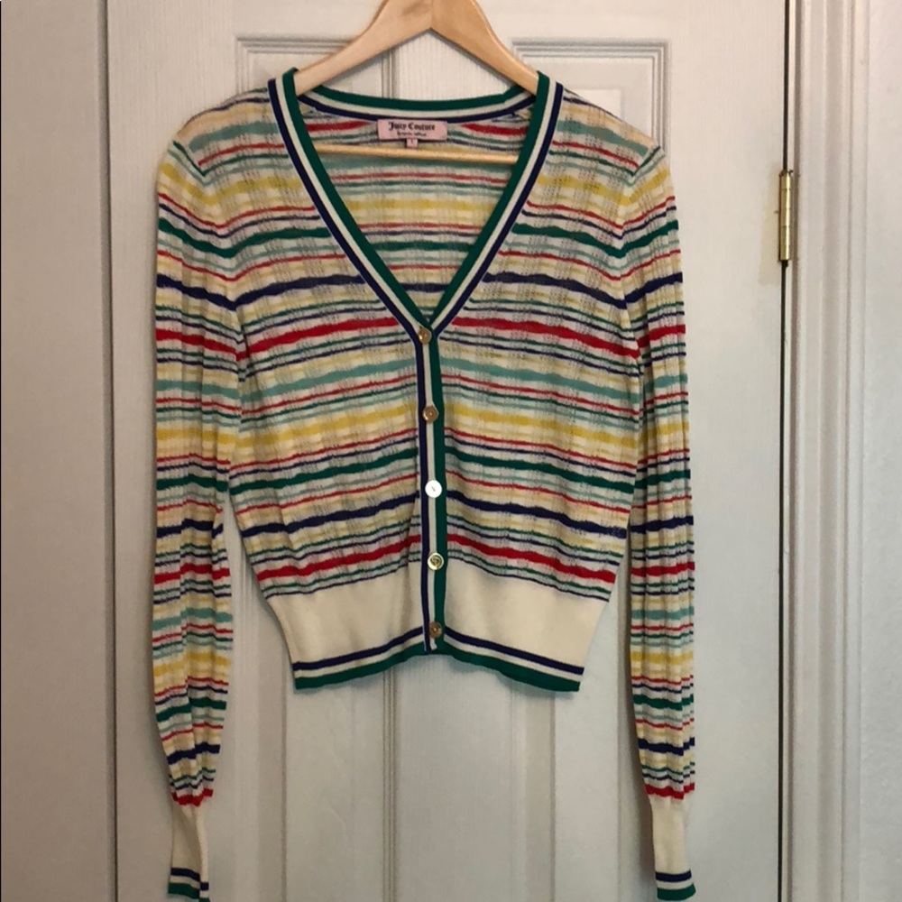Juicy Couture striped knit v neck sweater.